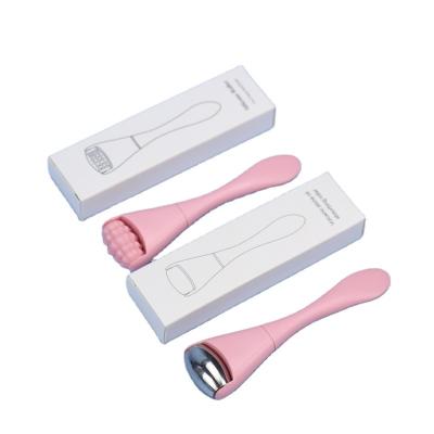 China Wholesale Beauty Tool Ice Cream Facial Pink Make Up Skin Care Set Facial Massager Stainless Steel Silicone Tool Roller Set Make Up Brush for sale