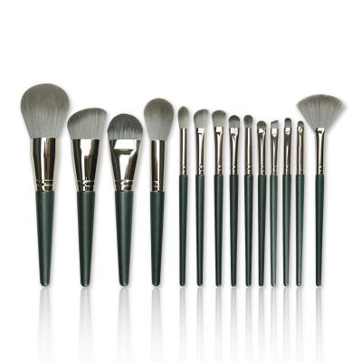 China Angular Blush Makeup Brush Set 14 Pcs Premium Green Cosmetic Foundation Blush Concealer Eyeshadow Eyebrow Highlight Make Up Brush for sale