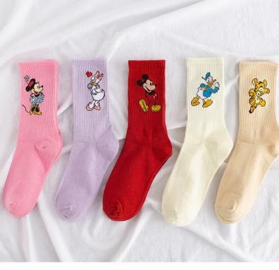 China Mid-tube 2022 Sporty Autumn And Winter Ins Trend Fashion Cartoon Wild Rabbit Mickey Cotton Women Sweat-absorbent Socks for sale