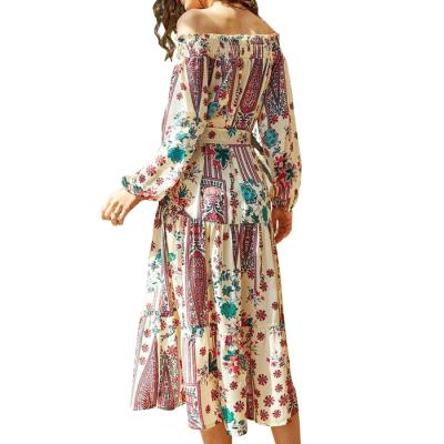 China European Hot Selling Anti-wrinkle Off Shoulder Maxi Casual Floral Summer Dress Women's Clothing for sale