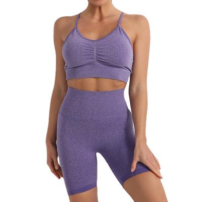 China Breathable 2 Piece High Waist Running Shorts With Bra Set Workout Gym Women Summer Yoga Sports Wear for sale