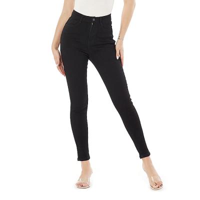 China Breathable Black Thin Elastic Female Jeans Mid Waist Ladies Jeans for sale