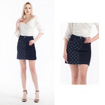 China Breathable Women A Line Skirt With Rivet Design Embroidery Office Style Short Skirt for sale