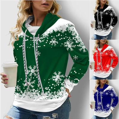 China Anti-pilling Snowflake Print Long Sleeve Double Drawstring Christmas Sweatshirt Hoodie for sale