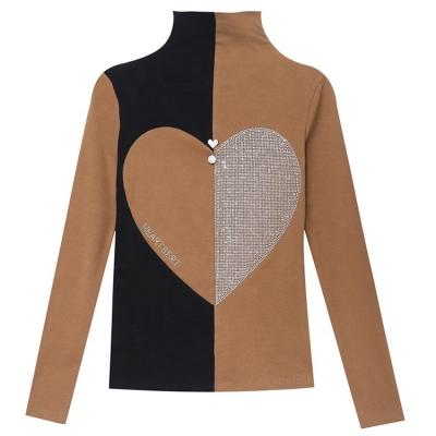 China Anti-pilling New fashion autumn and winter hot drilling long-sleeved T-shirt color matching all-match love basing shirt women for sale