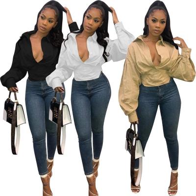 China New Fashion Slim Lantern Solid Color Anti-pilling Long Sleeve Women Blouses Plus Size for sale