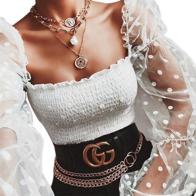 China Sexy Fashion QUICK DRY Women Short Blouses Off The Shoulder Organza Puff Sleeve Crop Tops Long for sale