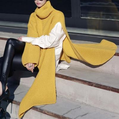 China Sweater Women 2021 Autumn Warm Long Sleeve Anti-Wrinkle Cardigan Fashion Oversized Sweater Asymmetrical Slit Knit Cape Sweater for sale