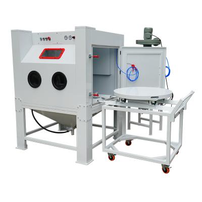 China Building material stores Kafan alloy wheel sand blasting device cabinet with turntable and trolley for sale