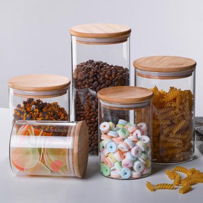 China High quality clear glass kitchen jar freshness preservation factory price storage jar with bamboo lid for sale