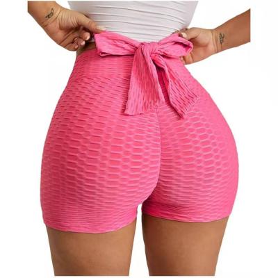 China Anti Wrinkle Elastic Running Tights Bow Tie Female Anti Wrinkle Leggings Workout Shorts Women High Waist Fitness Leggings Stretch Yoga Shorts for sale