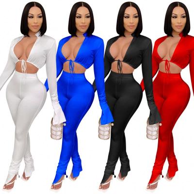 China Anti-pilling 2021 Falls Anti-pilling Long Sleeve Main Crop 2 Piece Set Fashion Pants Set Women Casual Two Piece Clothing for sale