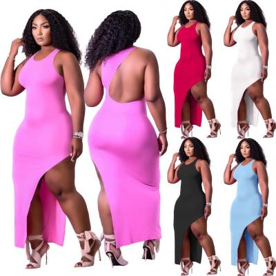 China Plus Size Anti-static Women Skirts Women's Fashion Slit Backless Solid Color Vest Dress Adult Clothing Autumn Dress for sale