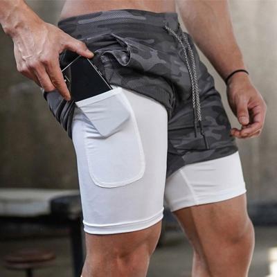 China Anti-Wrinkle Pantalones Cortos Deportivos Para Hombre White Custom Logo 2 In 1 Striped Athletic Sports Mesh Jogger Pants Gym Men Running Shorts for sale