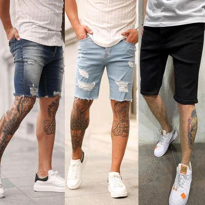 China Summer Waterproof Wholesale Fashion Straight Blue Zipper Jeans Shorts Men for sale