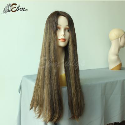 China Wholesale 100% factory price lace top small layer Brown color EBM wigs straight kosher sheitels blondish hair wigs highlight for sale