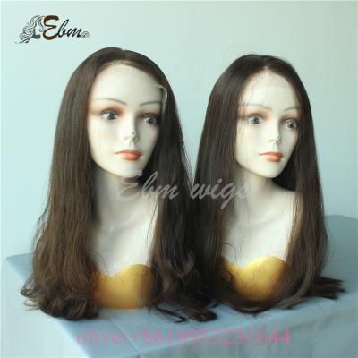 China Real 100% Natural Silky Straight Wholesale Human Hair Wigs, Brown Jewish Wig Lace Top Wig for sale