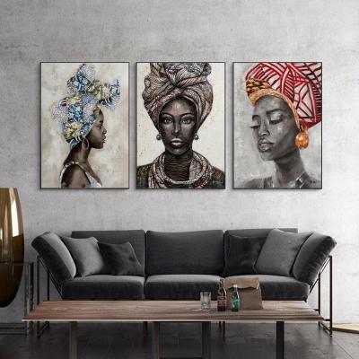 China African Black Woman Canvas Art Nordic Posters Hand Painted Oil Painting Abstract Wall Art 100% Hand Painted Modern Painting for sale