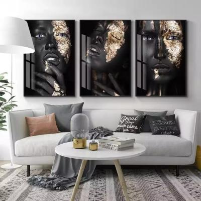 China Sexy Black Dark Peeled Painting Wall Art Picture Gold Modern Fashion Woman Portrait Canvas Posters And Prints For Living Room for sale