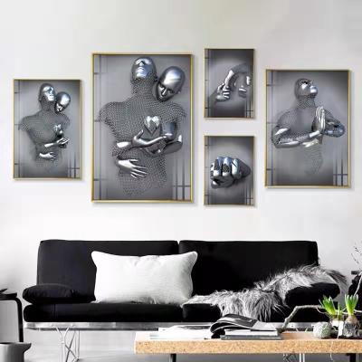 China Modern Custom 3D Art Abstract Metal Stainless Steel Wall Man Sculpture For Hotel Decoration for sale