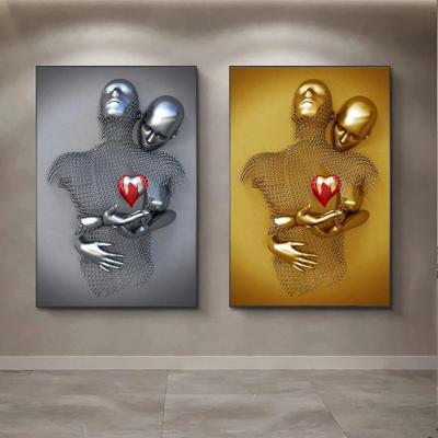 China Modern Wall Art Nordic Sculpture Metal Poster Love Statue Canvas Painting Print Bedroom Wall Decor By Number for sale