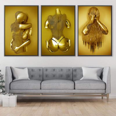 China Modern Art Statue Poster Print Picture Canvas Painting Love Couples 3d Metal Figure Sculpture Wall Art For Living Room Decor for sale