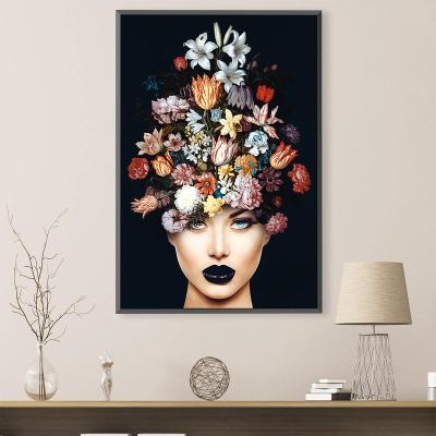 China Modern Design Modern Figure Porcelain Crystal Painting With Floating Frame High Glossy Waterproof For Wall Decoration Woman Flower for sale