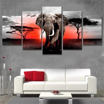 China Waterproof Elephants Print Poster Canvas Art 5 Pieces Wall Art Modular Pictures Living Room Home Decor Wild Animal Gift Home Poster for sale