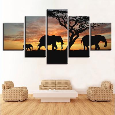 China Modern Drawing Animal Wall Hanging Art Animal Landscape Painting Home Decor Picture HD Canvas Print Large Size Waterproof 5 Panels for sale