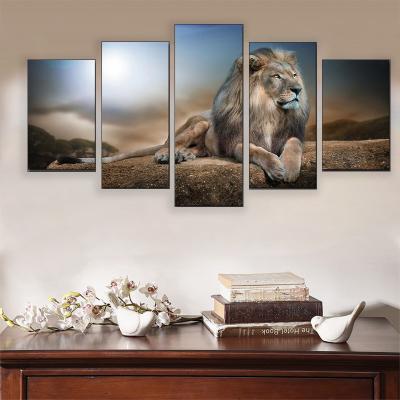 China 5 Pieces Waterproof Canvas Tiger Elephant Lion Leopard Animal Wall Art Painting Cheap Home Decor Modern Framed Hanging Picture Custom Made for sale