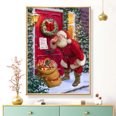 China Waterproof Hot Selling Metal Frame Painting Metal Frame Red Background Wall Art Home Decoration Santa Claus Hanging Painting For Christmas for sale