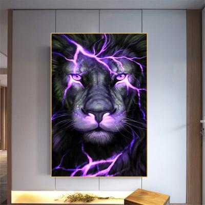 China Waterproof Wild Lion Poster Black and Gold Animal Canvas Paintings on Wall Art Prints Picture for Living Room Interior Home Decor for sale