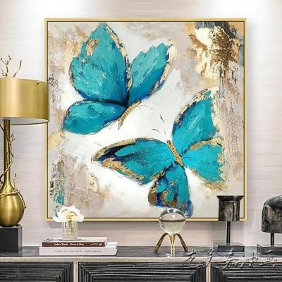 China Waterproof abstract living room wall decoration sofa background wall decoration butterfly oil painting metal frame metal frame hanging wall painting for sale