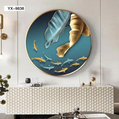 China Wholesale Hot Selling Waterproof 9 Fish Plant Wall Art Living Room Round Diamond Painting Good Luck Koi Plant Wall Pictures for sale