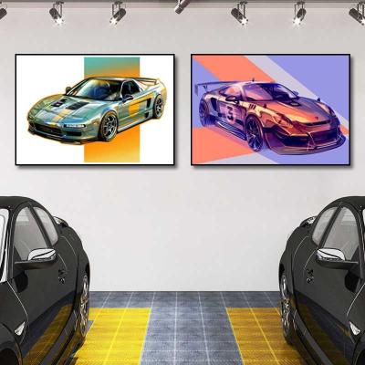 China Modern wall modern car picture living room sofa background wall car metal frame metal frame porcelain decorative painting crystal painting for sale