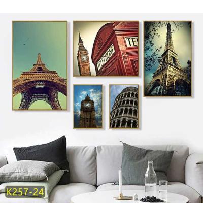 China Custom Modern Nordic Decorative Combination and Architectural Landscape Red Car Frame Painting Wall Art Canvas Oil Painting for sale