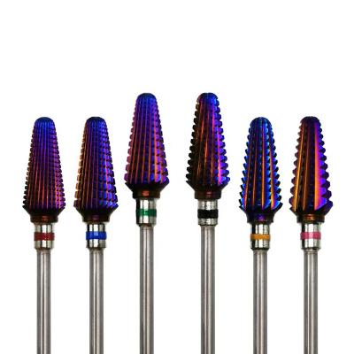 China Stainless Steel Tornado Purple Coating 6 In 1 Tungsten Carbide Nail Drill Bit Manicure Machine Nail Tool Accessories For Gel Nail Polish Remove for sale