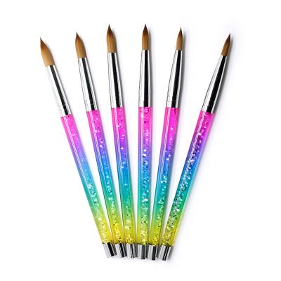 China 2021 Rainbow Nail Kolinsky Gradient Color Nail Brush Amazing Magic Acrylic crstal hair handle with logo Customized for sale