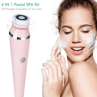 China DEEP CLEANSING Wireless Charging Electric 4 in 1 Replace Heads Brushes Waterproof Silicone Sonic Facial Cleansing Brush for sale