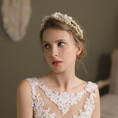 China Elegant Wedding Princess Hair Accessories O589 Super Fairy Double Pearl String European/American Soft Bridal Headband Headdress for sale