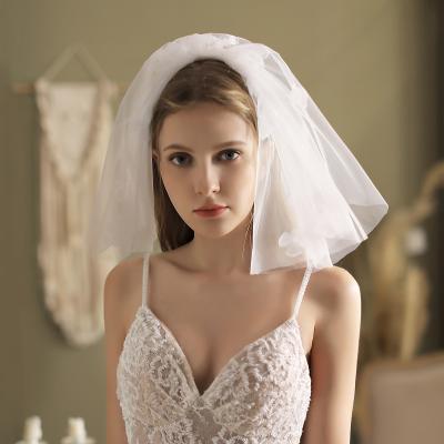 China V802 New Soft Touch Chiffon Short Flower Tulle Headdress Wedding Veil Bridal Accessories With Comb for sale