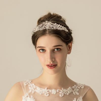 China O572 Headpiece Freshwater Pearl Handmade Pearl Tiara Wedding Tiara Royal Hair Crown For Princess Wedding for sale