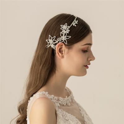 China O536 Vintage Chained Pearl Flowers Wedding Custom Pearl Beaded Girls Cute Jewel Headband Bridal Shiny Headbands for sale