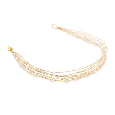 China Vintage O628 Bridal Headpiece Alloy Multi-bracket Handmade Gold Millet Beads Wedding Headband Chain Women Perform Pageant Tiara for sale