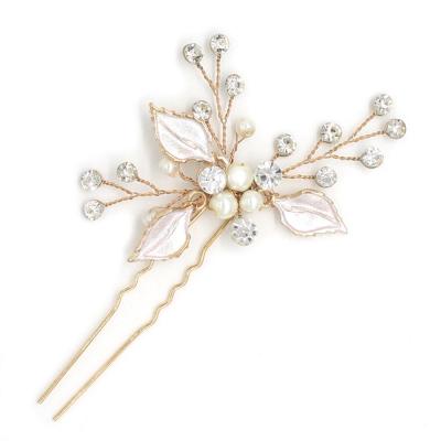 China Ladies Hair Decoration O616 Handmade Clover Porcelain Fashion Diamond Pearl Hairpin Jewelry Vintage Rhinestone Crystal Hairpin for sale