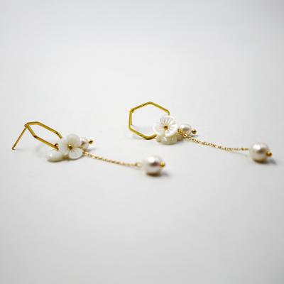 China OD030 TRENDY geometric pearl flower pearl stud tassel earrings for women bridal custom channel earrings for sale