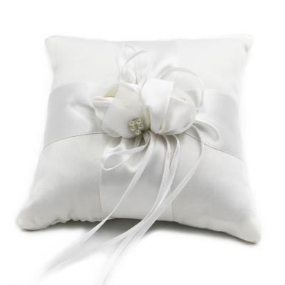 China J02 Mini Wedding Ring Pillow Ribbon Bow Satin Flower PORTABLE Sensitive White Ring Cushion Cheap Wholesale Wedding Accessories for sale