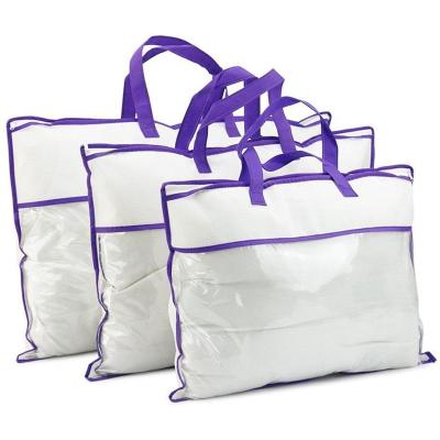 China Home textile packaging clear pillow carrier packaging zipper pe plastic non woven bag with carton for sale