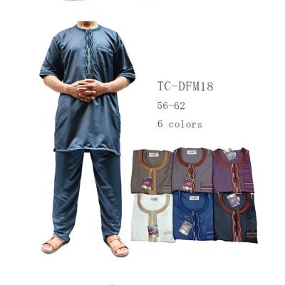 China New Station Men's Long Robe Round Neck Cotton Muslim International Muslim Canvas Short Sleeve MF016 for sale