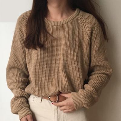 China Fashion Anti-Shrink Korean Ladies Full Sleeve Women Knitting Solid Sweater O-Neck Pullover and Jumper Loose Sweater Hot Sale for sale